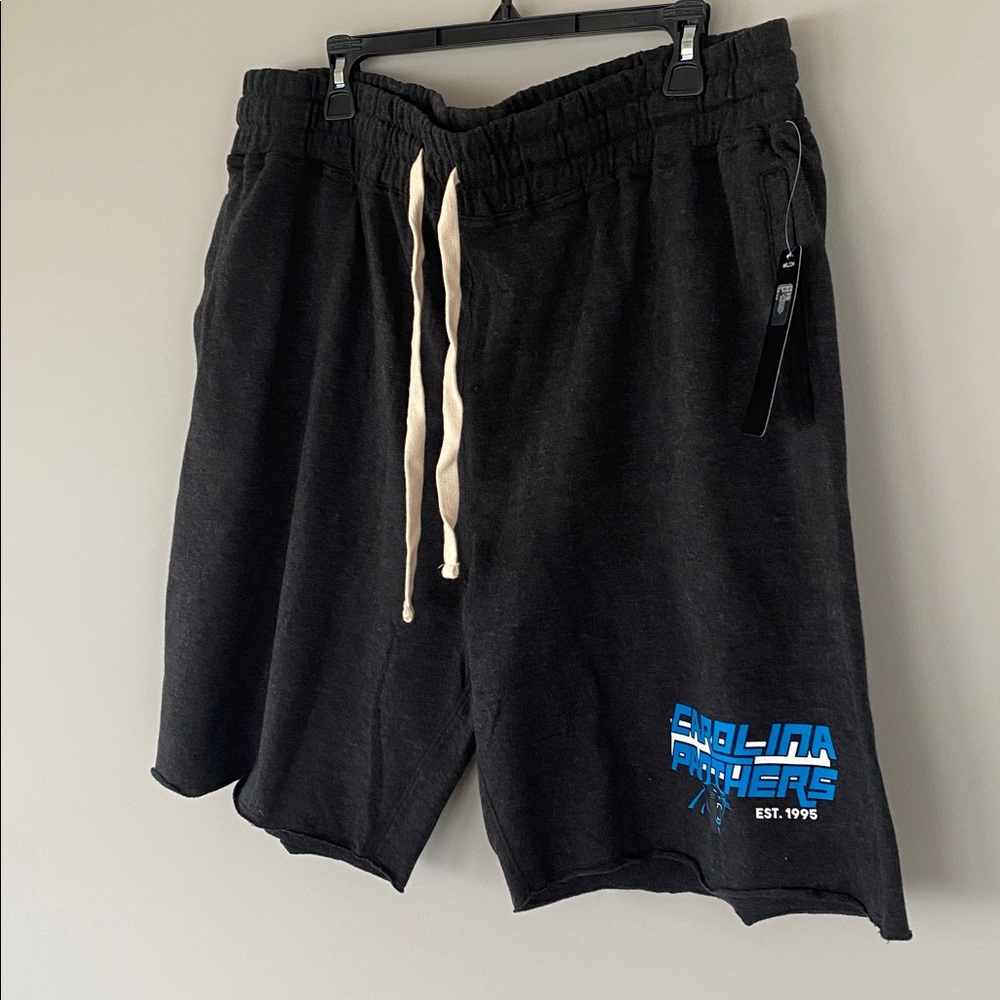 NEW NWT Carolina Panthers XXL Raw Hem Drawstring Shorts Charcoal Grey Pockets